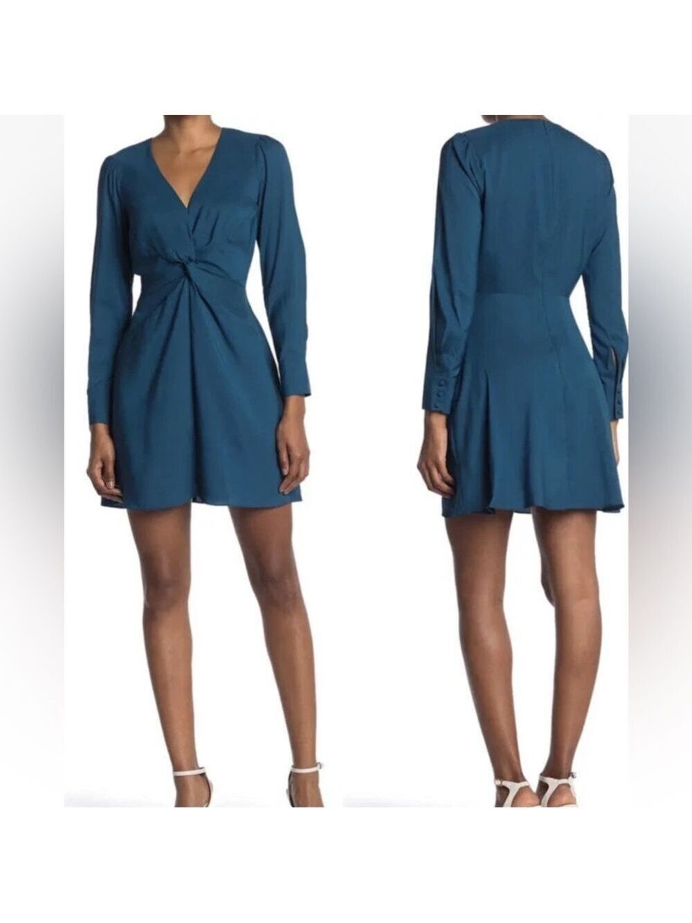 NWT Parker Teal Long Sleeve Knot Front Dress Size Small
